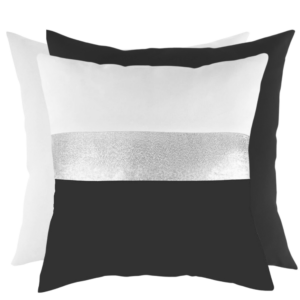 Zestaw poduszek dekoracyjnych srebrny pasek czarno białe 45cm na 45cm