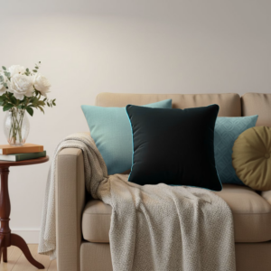 Poduszka czarna z turkusową lamówką Elegant Velur 43cm na 43cm