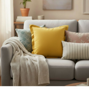 Poduszka żółta z rantem Elegant tkanina tapicerska 45cm na 45cm
