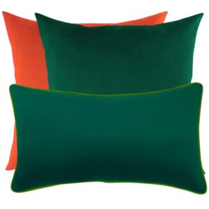 Zestaw poduszek z tkaniny tapicerskiej zielona, pomarańczowa i wałek