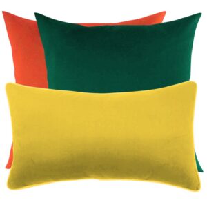 Zestaw poduszek z tkaniny tapicerskiej zielona, pomarańczowa i wałek