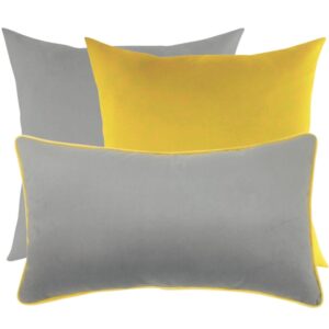 Poduszka dekoracyjna szary wałek z żółtą lamówką