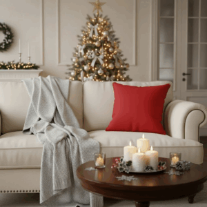 Poduszka mikołajkowa czerwień z lamówką tkanina tapicerska