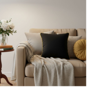 Poduszka czarna z muszatrdową lamówką Elegant Velur 43cm na 43cm
