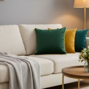 Poduszka ciemno zielona z żółtą lamówką Elegant Velur 43cm na 43cm