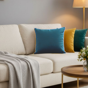 Poduszka ciemno turkusowa z musztardową lamówką Elegant Velur 43cm na 43cm