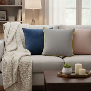 Poduszka szara z żółtą lamówką Elegant Velur 43cm na 43cm
