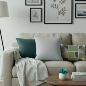 Poduszka jasno szara z szarą lamówką Elegant Velur 43cm na 43cm