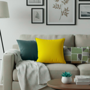 Poduszka żółta z zieloną lamówką Elegant  43cm na 43cm