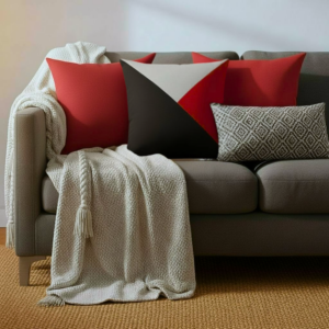 Zestaw poduszek: czerwone trójkąty i czerwone 45cm na 45cm