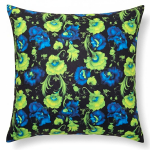 Poduszka dekoracyjna zielono niebieskie kwiaty Velvet 45cm na 45cm