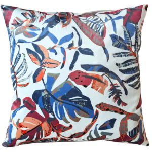 Poduszka dekoracyjna bordowo niebieski roślinny wzór Velvet 45cm na 45cm